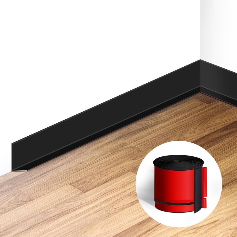 YYGCL Flexible Baseboard Molding Trim 3 Inch(W) x 40 Feet(L) Self Adhesive Vinyl Wall Base Peel and Stick Cove Base Rubber Wall Base. (Black) - Image 1